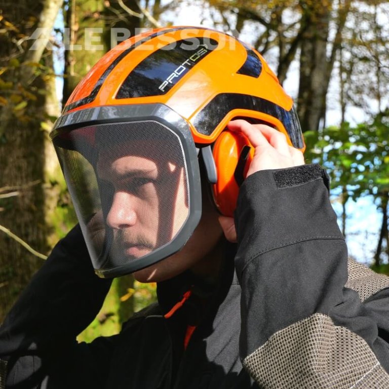 Protos Casque de sécurité intégral Forest avec protection auditive intégrée  - Visière fine - Orange/jaune : : Commerce, Industrie et Science