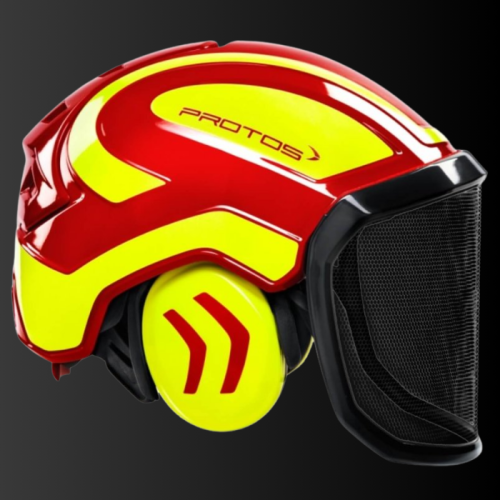 Casque Protos rouge et jaune