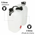 Explication de la jerrican double transparente (essence/huile)  5+3 litres de Oregon
