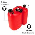 Explication de la jerrican rouge transparente (essence/huile)  5+3 litres de Oregon